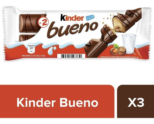 Chocolate Kinder Bueno 43 Gr. Pack X3