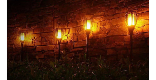 Lampara Solar Antorcha Para Jardín Efecto Fuego Ip65 Unidad Estructura Negro 12