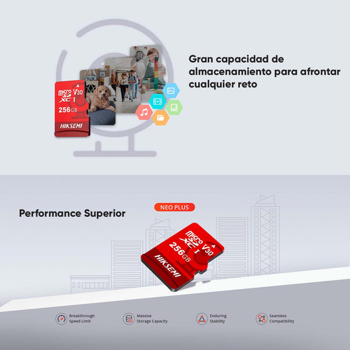 Hiksemi by Hikvision Memoria microSD Clase 10 de 256 GB Especializada Para Videovigilancia Uso 24/7 Compatibles con cámaras Hikvision y Otras Marcas 95 MB/s Lectura 55 MB/s Escritura