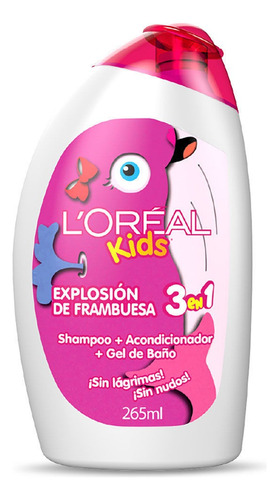 Shampoo 3 En 1 L'oreal Kids Explosión De Frambuesa 265 Ml