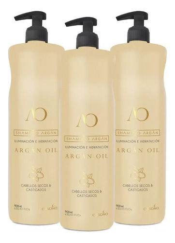 Shampoo Ossono Argan Oil Iluminacion Hidratacion 900ml X3