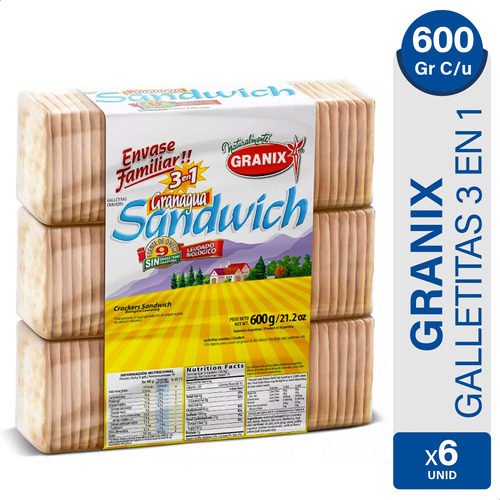 Galletitas Agua Granix Sandwich Crackers Granagua 3en1 X6
