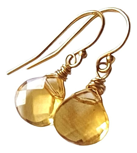14k Gold Fill Citrine Dangle Earrings Yellow Stone November