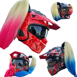 Casco Moto Mujer Harley Quinn Dc Comics Rojo Coletas Dot