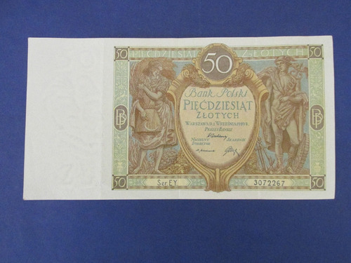 Antiguo Billete Banco De Polonia 50 Zloty Año 1929 Escaso 