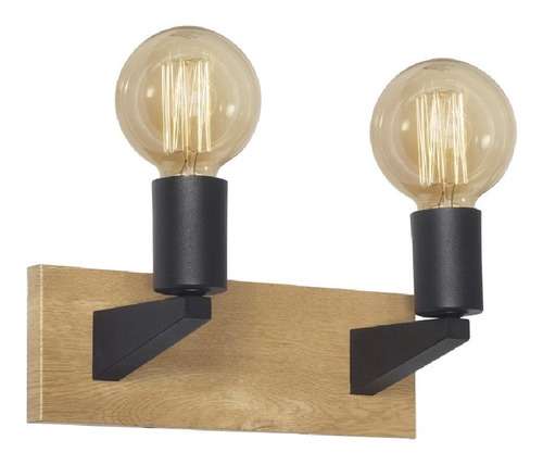 Aplique Pared Vintage Lucca 2 Luces E27 Madera Negro