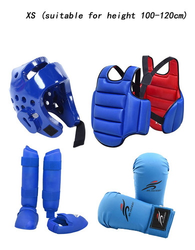 4 Piezas Equipo De Karate Sparring Casco De Boxeo Xs Azul