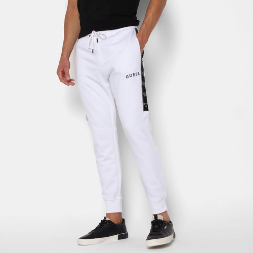 Pants Jogger Guess Original Logo Blanco Hombre Premium 