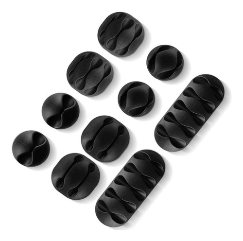 Imagen 1 de 8 de Pack 10u Organizador De Cable Clips Soporte Adhesivo Negro