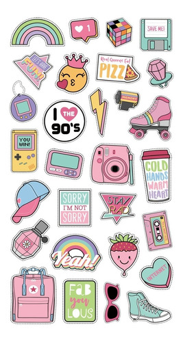 Imagen 1 de 2 de Stickers Autoadhesivos Decorativo 90's Retro Cute Fashion