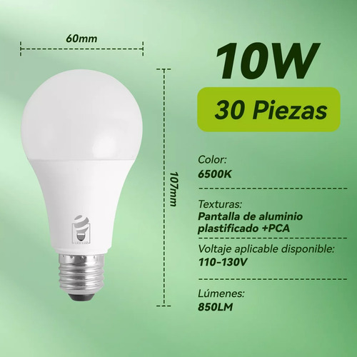 30 Focos Led 10w Luz Fria 6500k E27 Ahorrador Ilv 30 Focos Blanco Frío