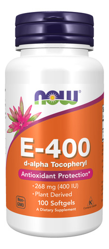 Vitamina E-400 268 mg de D-alfa tocoferilo 100 cápsulas blandas Now Foods
