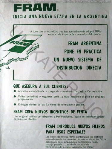Antiguo Folletos Carta Membretada Auto Filtros Fram Año 1970