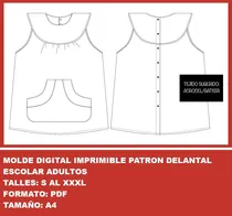 Comprar Molde Digital Imprimible Patron Delantal Escolar Adultos 2x1