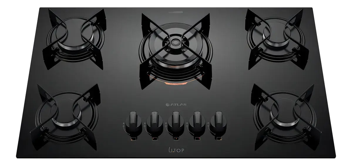Cooktop 5 Bocas Preto Mesa De Vidro Atlas U Top