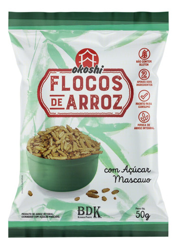 Flocos de Arroz com Açúcar Mascavo Okoshi Pacote 50g