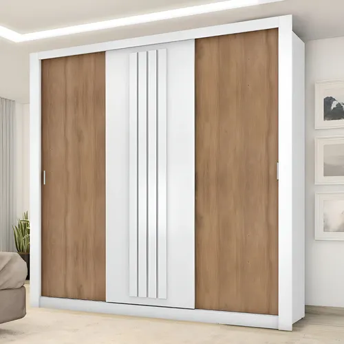 Guarda Roupa Casal 3 Portas Doha Carraro Branco Com Freijó