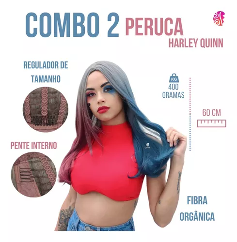 Fantasia Cosplay Harley Quinn Arlequina Completa Com Peruca