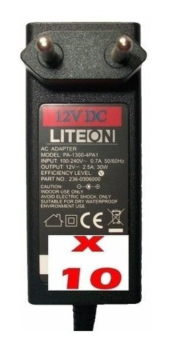 10 Fonte Liteon 12v 2,5a Cftv, Roteador, Monitor, Modem, Tv