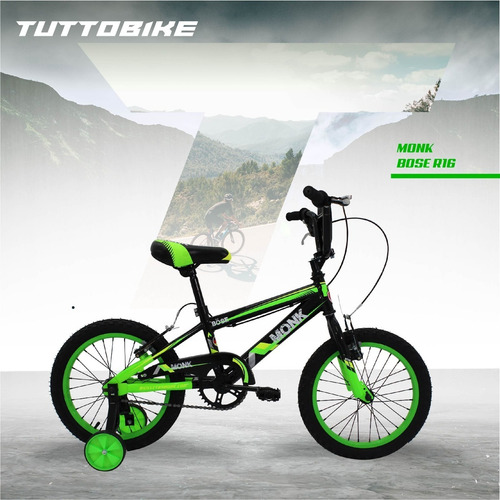 Bicicleta Para Niño Rodada 16 1 Velocidad Monk Bose Cross Color Verde
