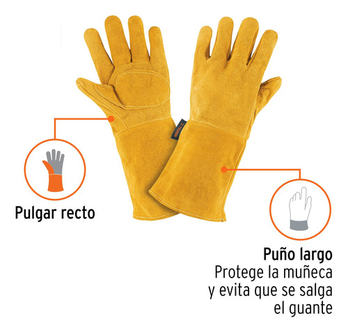 Guantes De Carnaza, Largos, Unitalla, Truper 14242 Amarillo