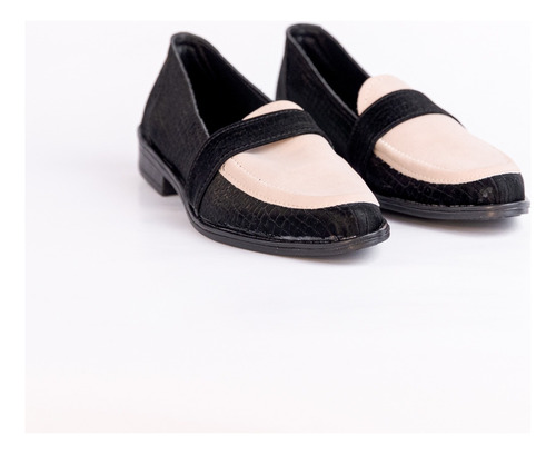 Mocasín Loafer Mujer Negro Combinado