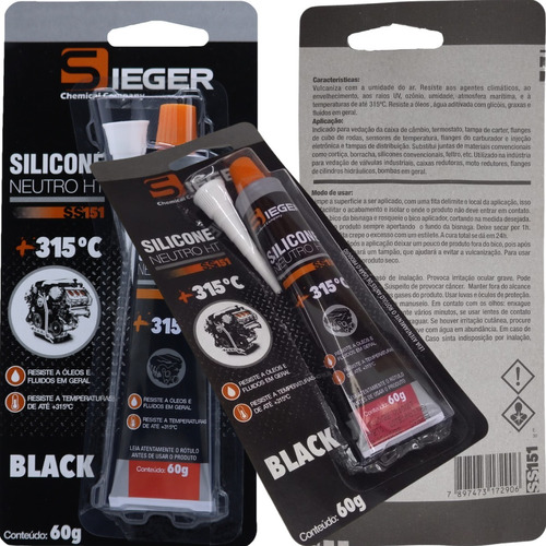 Kit 3 Cola Silicone Black Neutro Ht Vedação Alta Temperatura