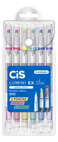 Caneta Marca Texto Cis Lumini Ex Slim Apagável Com 6 Cores