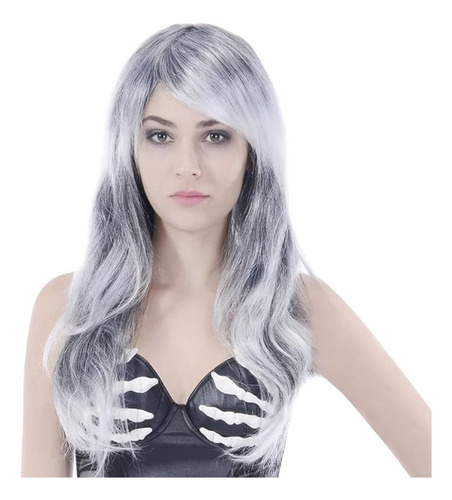 Pelucas Largas Bruja Cosplay Gris Plateado Para Mujer Peluca