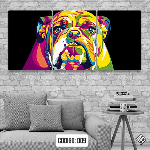 Bulldog De Colores Cuadros Modernos Tripticos 64x30cm Deco09