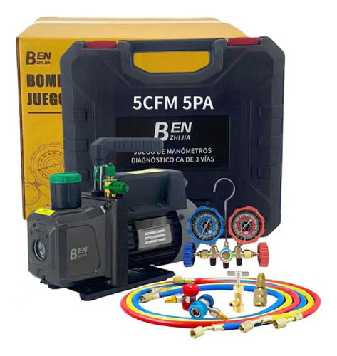 5cfm 1/3hp Bomba De Vacío + Manómetro R134a/r22/r410a/r404a