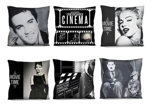 6 Capas De Almofada Cinema Retrô Vintage 42x42 A Escolha