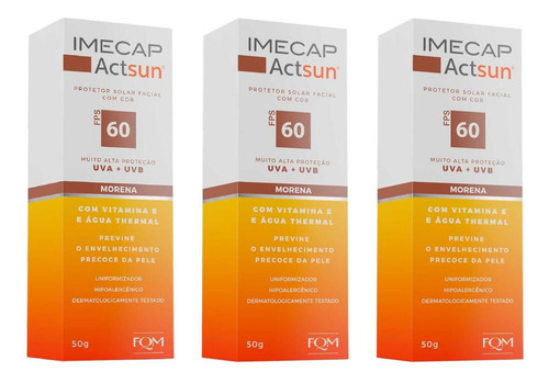 Kit Imecap Actsun Protetor Fps60 Pele Morena Com 3un De 50g