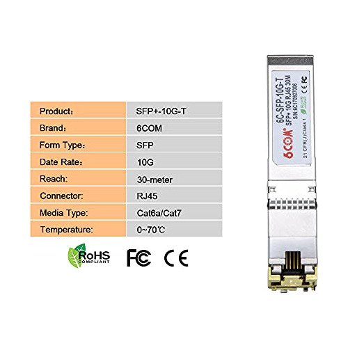 Transceptor 6com 10gbase-t Sfp+, Módulo De Cobre 10g T Rj45,