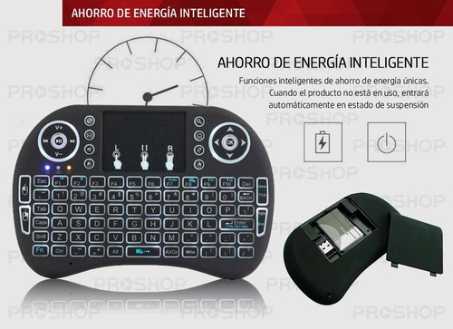 Imagen 5 de 10 de Mini Teclado Inalambrico Led Retroiluminado Smart Tv Android
