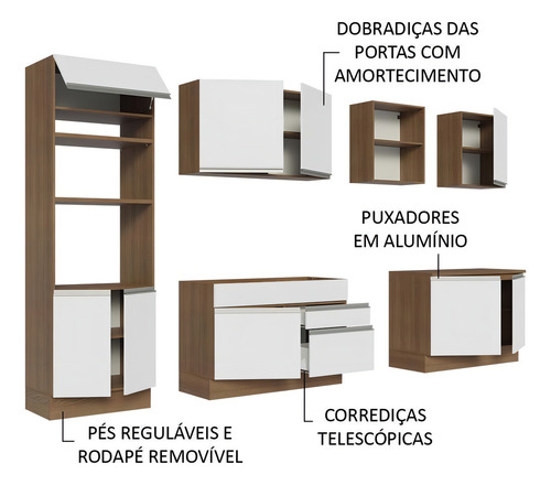 Cocina Integral Completa Modular Madesa Glamy 310cm Color Marrón/Blanco 02