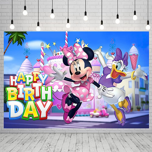 Pink Minnie Bowtique Backdrop Para La Fiesta De Cumpleaños S