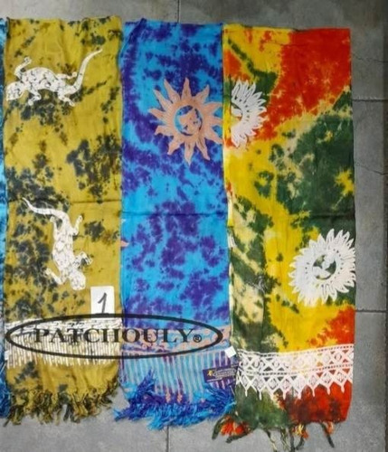 Imagen 2 de 6 de Pareo Playero Hindú Con Flecos Viscosa Batik Tie Dye Video