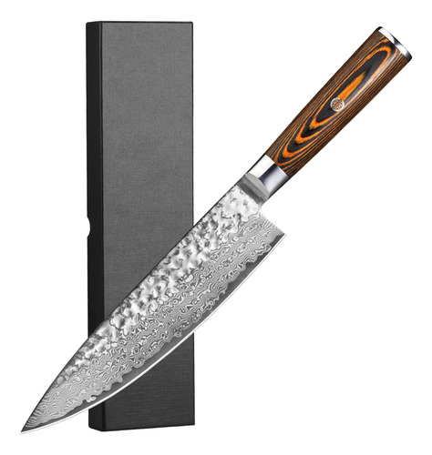 Cuchillo De Chef Plys Damascus Con Mango De Madera De Acero