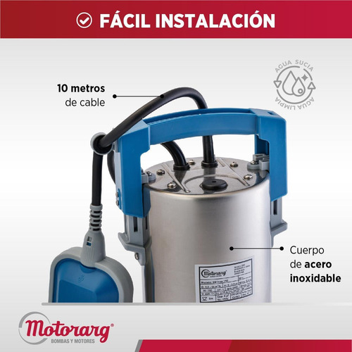Imagen 5 de 11 de Bomba Desagote Agua Sucia Motorarg Sm Inox1100 1.5 Hp