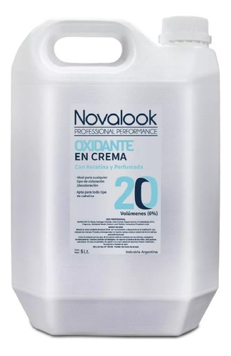 Oxidante En Crema Novalook Con Keratina 20 Volumenes 5 Litro