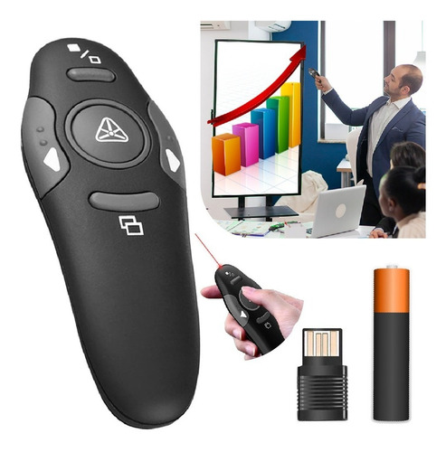 Caneta Power Point Laser Wireless Slides Apresentação Canva Cinza-escuro