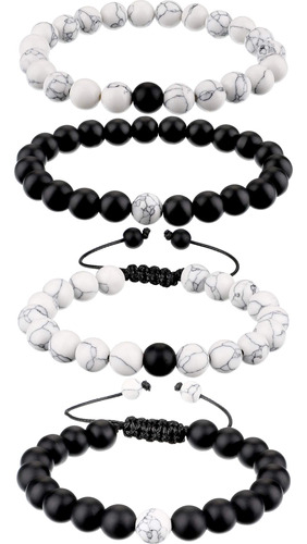 Bbto Pulsera De Howlita Para Parejas Pulsera De Ágata Negra 