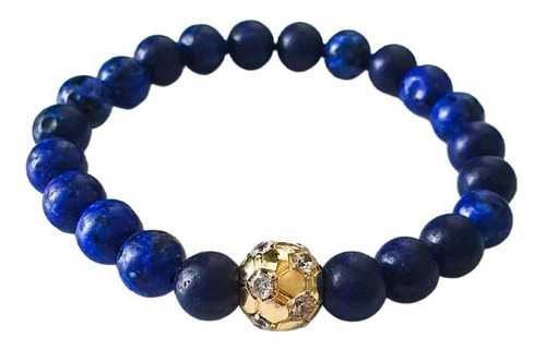 Pulsera Brazalete Fútbol Lapislazuli Chapa Oro 14k Zirconia