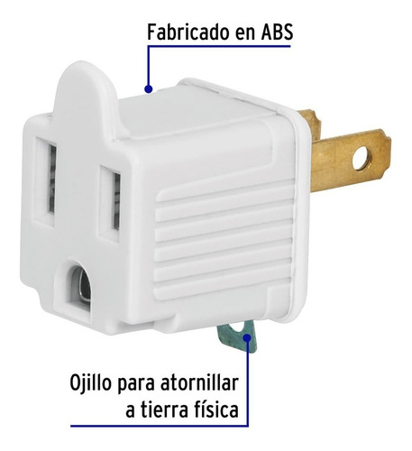 Clavija Convertidora A Tierra Blanca Voltech 46255 Color Blanco