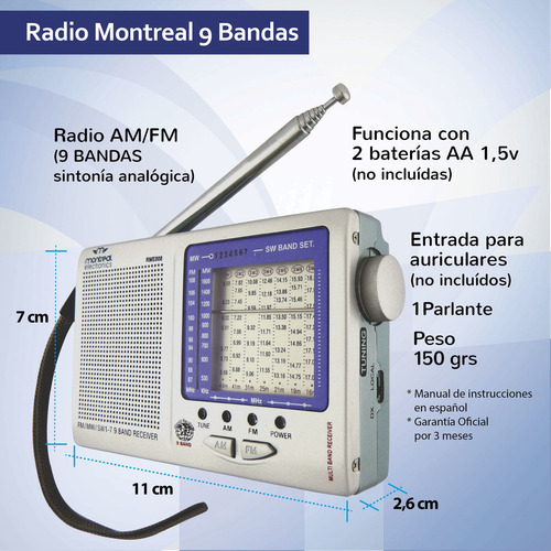 Radio Portatil 9 Bandas Montreal A Pila Mlr006 Envio Gratis