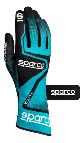 Luva Kart Sparco Racing Malha Leve Grip Silicone Linha Rush Cor Azul-celeste com preto Tamanho 10