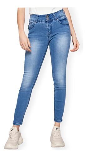 Jeans Ellus Mujer Leggins Cropped Skinny 2 Botones Celeste