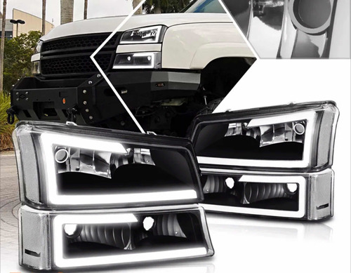 Faros Fondo Negro Con Led Silverado 03/06