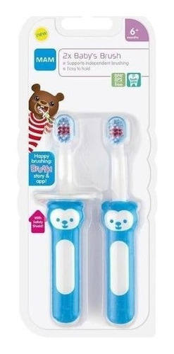 Escova Dental Cabo Curto Baby's Brush 2 Unid. Azul 6m + Mam